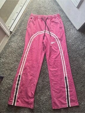 Pink Track Pants with Side Stripes